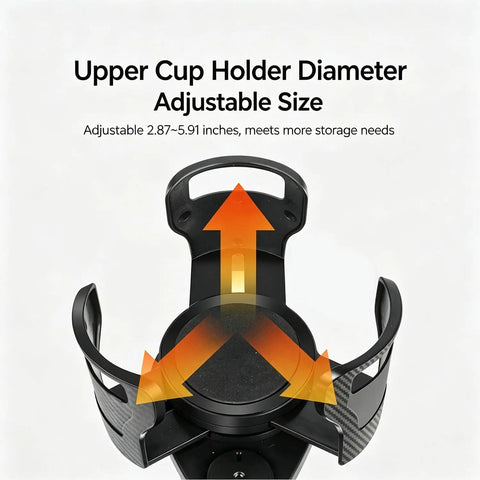 Universal Car Cup Holder Expander For Tesla Cybertruck And Daily Drivers Adjustable Base shows adjustable diameters from 2.87 to 5.91 inches.