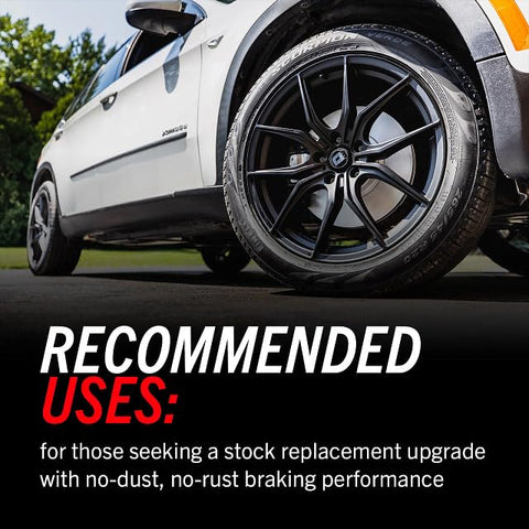 PowerStop front brake kit on white Toyota SUV; black alloy wheel visible.