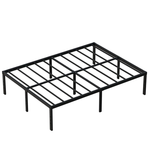 Heavy Duty 18 Inch Full XL Metal Bed Frame Zero Flex Rock Solid Steel Platform Base in matte black showing support slats.
