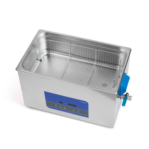 Fully Automatic Ultrasonic Cleaner For Vinyl LP And EP Discs With Badass 27 Liter Tank and 500 Watt Output, stainless steel tank with control panel.