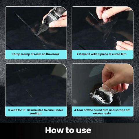 Step-by-step guide showing how to use Ultimate Windshield Crack Repair Kit For Cars DIY Glass Chip Fix Featuring 2026 Upgrade Repair Fluid.