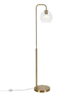 Arc Floor Lamp With Glass Shade In Brass And White Milk Glass, Totally Sleek Modern Reading Light For Living Room Or Office