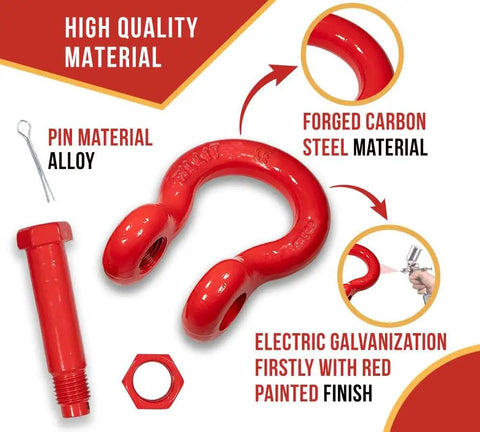Twenty Piece Three Eighth Inch Forged Carbon Steel Anchor Shackles With Safety Bolt Pins Two Thousand Pound Working Load Red painted shackle with bolt.