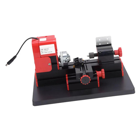 Hilitand Mini Motorized Lathe Machine 20000Rpm 24W For Diy Metal Wood Turning with red and black design on a flat base.