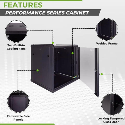 12U Wall Rack Server Cabinet With Dual Cooling Fans Locking Glass Door And Removable Sides, showing features like cooling fans and removable panels.