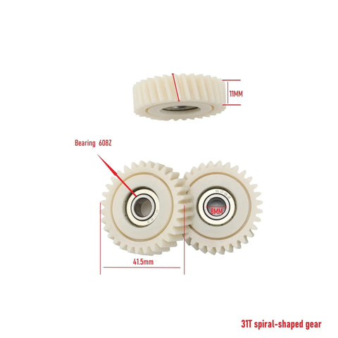 Three Pack 31T Spiral Bevel Gear Set For Bafang Hub Motors 41.5x11mm Planetary Gear Replacement Parts For E Bike Wheel Hub Motor Repair Ideal For DIY And Pro Mechanics showing white gears with measurements and bearings