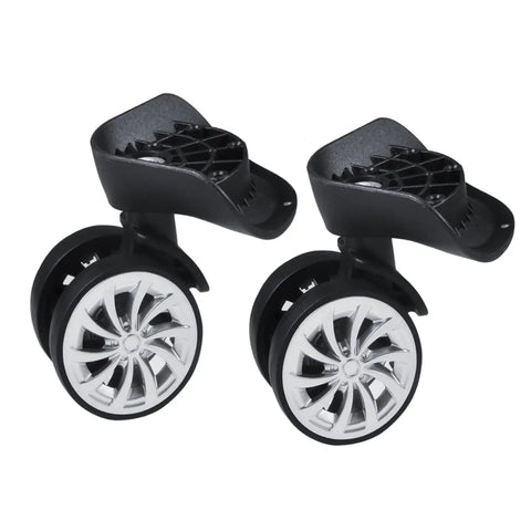 Silent And Smooth Rolling Luggage Wheel Replacement Kit Featuring Rock Solid Steel Axles With Super Flexible 360 Degree Swiveling Casters For Travel Gear Sets, black PVC design.