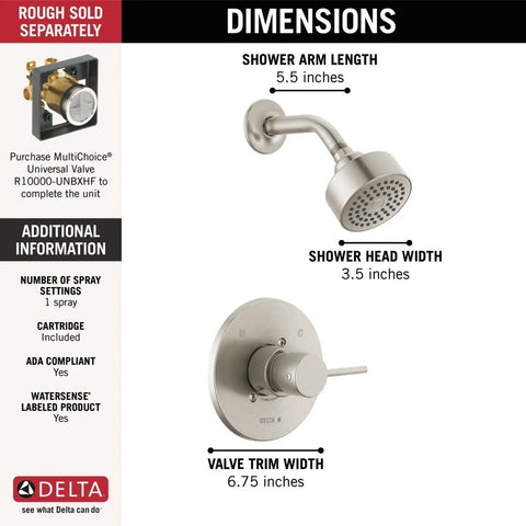 Image showing dimensions of Modern Brushed Nickel Shower Faucet Trim Kit With Shower Head And Handle Set, Valve Trim Kit.