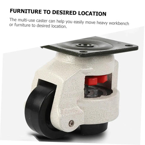 Heavy Duty Leveling Caster Wheels Featuring Silent Polyurethane Rollers And Fully Adjustable Square Mount Plates For Solid Job Ready Workshop Gear And Machine Stands 4 Pack mounted on white background, showing smooth rolling design.