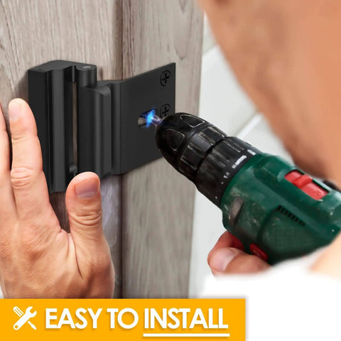 Heavy Duty Home Security Door Reinforcement Lock With 3 Inch Stop And 800 Pounds Of Force being installed on door