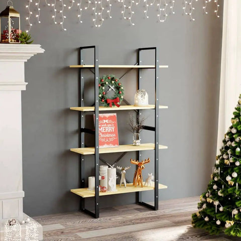 Durable Solid Pine Wood 4 Tier Book Cabinet Shelf With 31.5x11.8x55.1 Inches Of Storage, decorated with Christmas ornaments