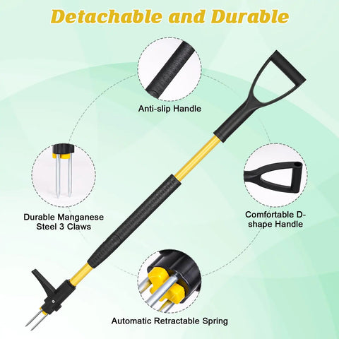 Stand Up Weed Puller Tool With Detachable 3-Claw Weeder, 39 Inch Ergonomic D-Handle, Heavy Duty Garden Hack For Dandelions And Thistles, No Bend Weeding, Easy To Use In Damp Soil. Detachable anti-slip handle and manganese steel claws