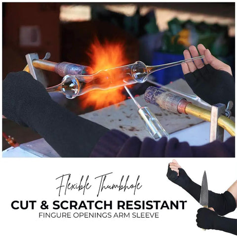 Rock Solid Heavy Duty Arm Sleeves With Finger Opening Cut And Heat Resistant Kevlar Work Guards For Welding And Gardening built for hot work.