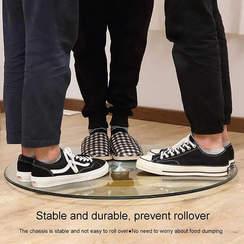 People standing on Transparent Rotating Serving Tray for Dining Table 60 to 100 cm Tempered Glass Lazy Susan Turntable
