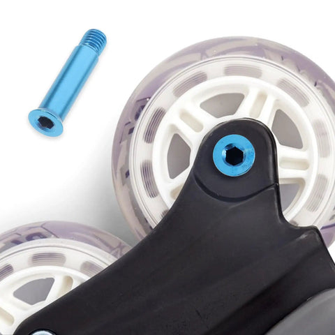 Sick Blue Alloy 8 Piece Inline Skate Screw Repair Kit For Roller Maintenance Good For Skaters Wanting To Secure Tighten Wheels Smooth And Ride Like A Pro Avoiding Looseness This Tool Makes A Rad Gift For Buddies Who Love Their Boards Daily. blue alloy axle screw beside inline skate wheel