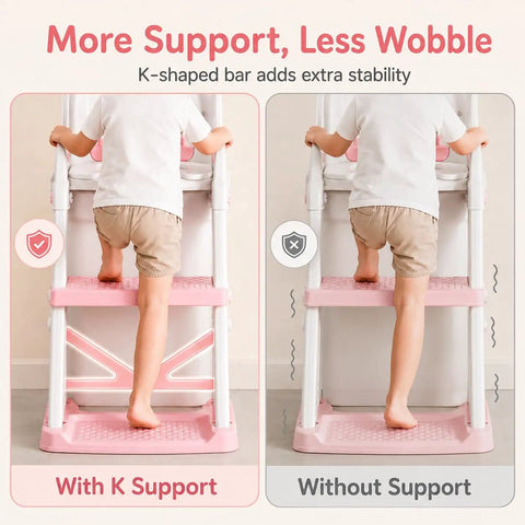 Kid Approved 2 In 1 Potty Training Seat And Step Stool For Toddlers Featuring Anti Slip Base and Splash Guard Stabilizer with K support.