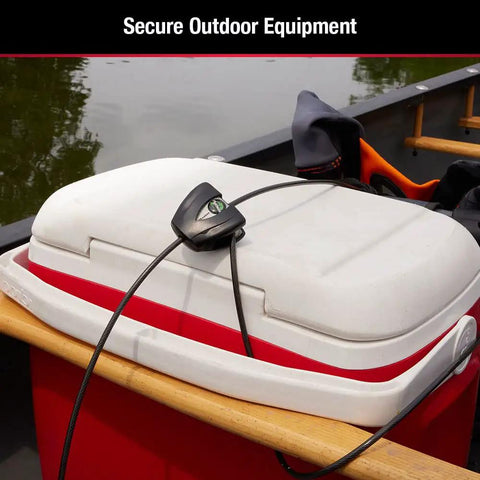 Black Python Bike Lock With Key securing cooler on boat