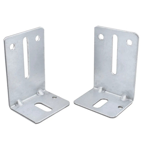 Four Pack Heavy Duty Garage Door Track Jamb Brackets Made From 12 Gauge Galvanized Steel For Ultimate Reinforcement, Fits Most Doors Up To Two Inches Thick, Pre Cut With Slots For Quick No Drill Install, 102mm displayed on a white background