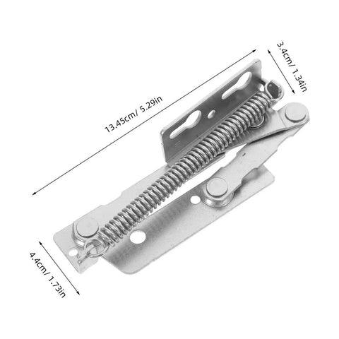 Beefy Heavy Duty Folding Sofa Bed Hinges Set, 2 Pieces, Silver Finish with spring mechanism, cold rolled steel construction, dimensions shown