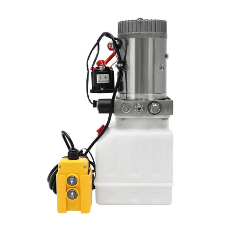 Straight Up Heavy Duty 12V Hydraulic Power Unit With 4 Quart Tank Single Acting Electric Pump for DIY builds and trailer lifting.