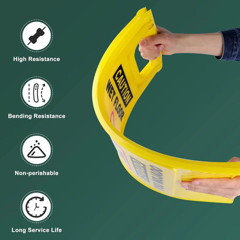 Person bending a 24 Inch Caution Wet Floor Sign 3 Pack Bright Yellow A Frame Double Sided Safety Warning Signs Bilingual For Commercial Use