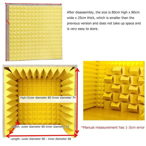 Portable Vocal Recording Shield With Premium Acoustic Foam Panels And Desktop Soundproof Cover, disassembled view showing dimensions.