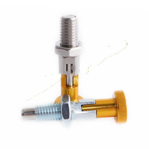 Heavy Hitter M6 M8 M10 Self Locking Spring Plunger With Premium Aluminum Knurled Knob fine threads and spring mechanism.