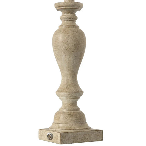 Base of Cozy Farmhouse Vibe 25.75 Inch 3 Way Dimmable Table Lamp Set Of 2 With Touch Control, showing USB port, wood finish.