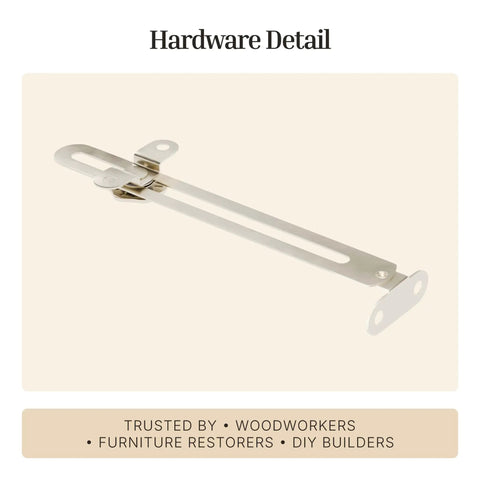 6 Inch Adjustable Friction Lid Stay With Knob For Easy Positioning Right Or Left Hand Lid Support Hinge For Antique Furniture Steel Unichrome Finish Includes Mounting Screws visible in hardware detail view.
