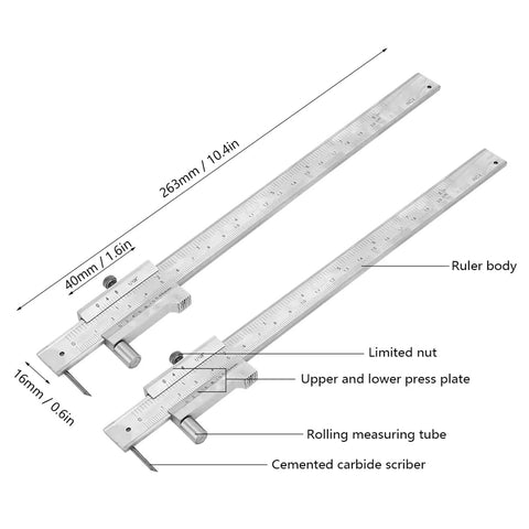 Metal Scriber Calipers With 200mm Scale, Marking Gauge Calipers, Parallel Cross Caliper For Scribing Iron, Steel, Wood And Other Materials, Carbide Tips, 0-8 Inch Precision, Durable Stainless Construction, Ideal For Diy Projects. stainless calipers with 200mm scale