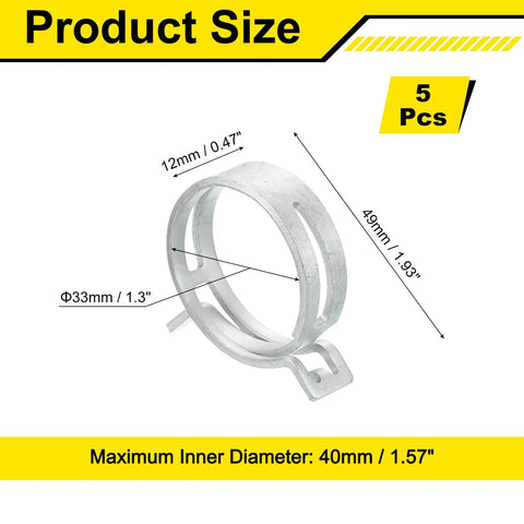 Product size diagram of Hardcore Spring Band Hose Clamps For Fuel Lines And Silicone Vacuum Pipes Bullet Proof Seal Zinc Chrome Plated Steel
