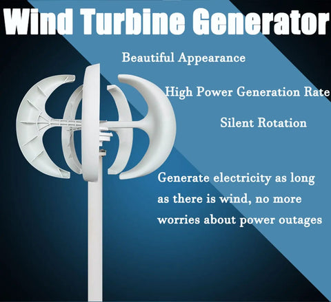 Vertical Lantern Wind Turbine Generator Kit With Controller, 4000W-6000W Output, 24V System, 5 Blade Design