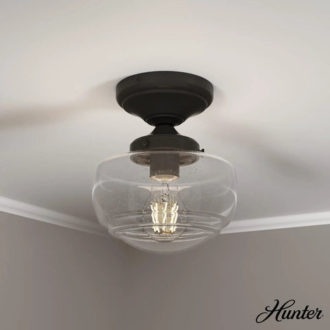 Saddle Creek 1 Light Noble Bronze Schoolhouse Flush Mount Ceiling Light Dimmable Fixture with Seeded Glass