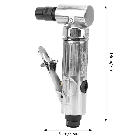 Tough As Nails 90 Degree Pneumatic Die Grinder Cranked Up To 20000 RPM showing 18cm length and 9cm width for precise angle cutting.