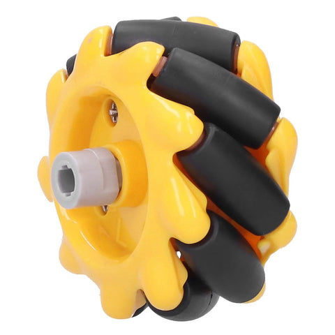 High-visibility 48mm mecanum wheels for robots with superior grip in yellow and black design for smart robot car mobility.