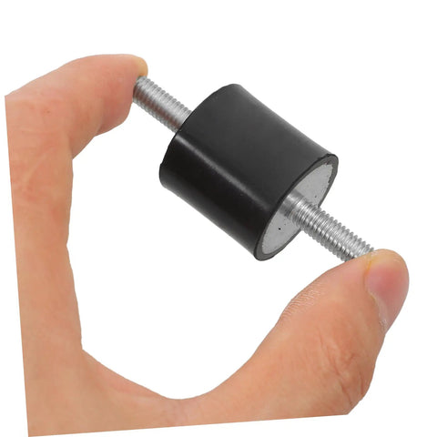 4-Piece 25x25mm Rubber Vibration Isolator Mounts With M6x19mm Studs For Shock Absorption And Quiet Operation In Gym Gear And Industrial Machinery For Heavy Duty Use, held between fingers