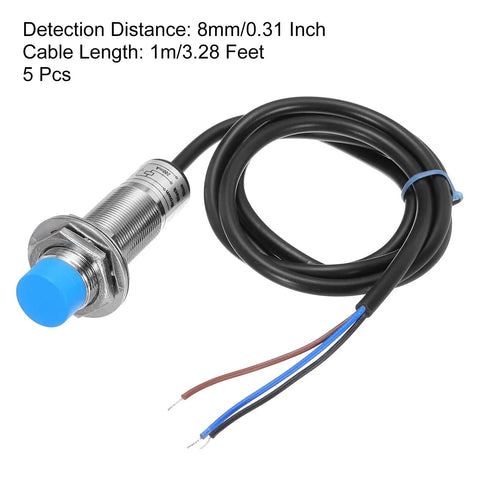 Inductive Proximity Sensor Switch With 8mm Detection Distance NO Normally Open NPN Output DC 6 to 36V 3.3ft Lead 5 Pack, metal body