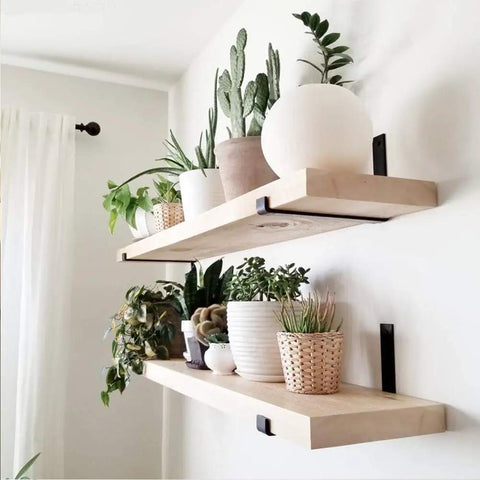 12 Inch Shelf Brackets 4 Pack Heavy Duty Frosted Black With Lip For Floating Shelves supporting wooden shelves with plants