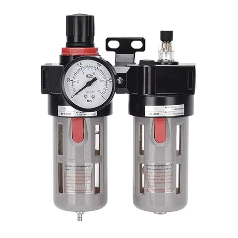 Oil Water Separator Filter Regulator FRL Combination For Air Compressors Pro Grade Heavy Duty Metal Body Durable Air Treatment Unit For Clean Dry Air Inlet Sizes One Quarter Three Eighths One Half Inches