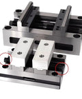 Badass Self Centering CNC Vice Setup With Dead Tight 4 5 Axis Turntable Fixture Kit Featuring Smooth Flat Jaw Grips For Killer Machining Jobs In Crisp White, showcasing precision jaws and bolts.