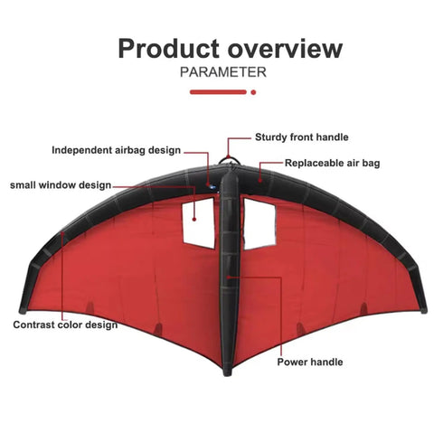 Diagram of Awesome Inflatable Surf Wing With Pump For Paddle Boards And Hydrofoils Durable All In One Wing showing design features