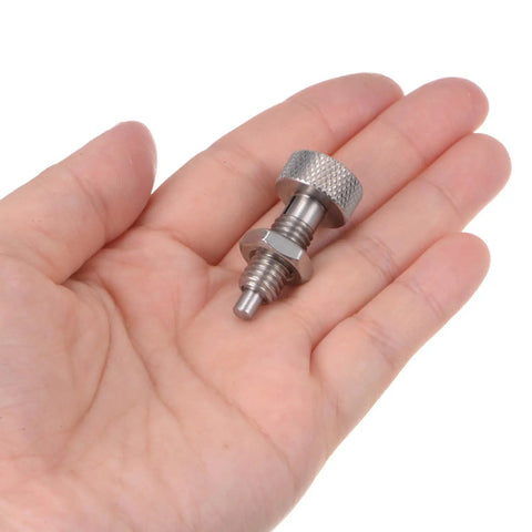 Workhorse 3 Pack Spring Plunger Pins M8x1.25 Thread 4mm Diameter Stainless Steel Lockout Hardware in hand.