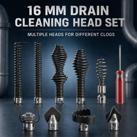 Heavy Duty 10 Piece Drain Cleaning Head Kit For General Wire Mini Rooter, 16 mm heads for various clogs, solid steel construction.