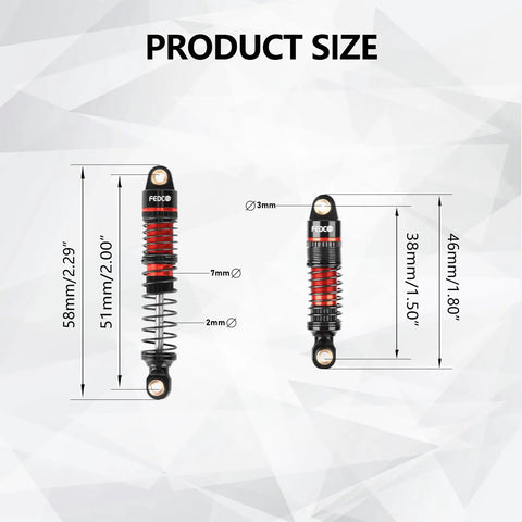 51mm Oil Filled Dual Spring Shocks With CNC Long Threaded Dampers showing dimensions for TRX4M TRX4MT 1/18 RC Crawler upgrades