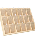 Premium Pine Wood Jewelry Display Tray With Eighteen Velvet Lined Slots showcasing organized sections for jewelry.