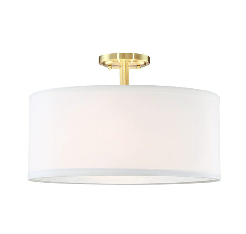 Off White Fabric Drum Shade Ceiling Light With PS Diffuser Semi Flush Mount Gold Finish Perfect For Bar Vibe Lighting Dining Room Hallway And Living Room Great For Modern Kitchens And Lounges 15 Inch, showing the elegant gold finish.