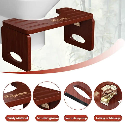 Foldable Bamboo Toilet Stool for Adults 8 Inch Squat Potty with Anti Slip Strips Natural Color No Assembly Portable Stool