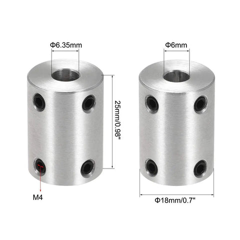 6mm To 1/4 Inch Bore Rigid Shaft Coupler With Set Screws, 25mm Length, 18mm Outer Diameter Aluminum Alloy Shaft Connector For 3D Printers