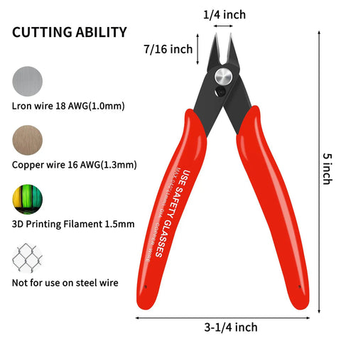 Two Pack 5 Inch Flush Cutters Spring Loaded Micro Wire Cutters Zip Tie Cutter For Electronics Jewelry 3D Printing Models Floral Soft Copper Wire Red Perfect For Crafting Projects.