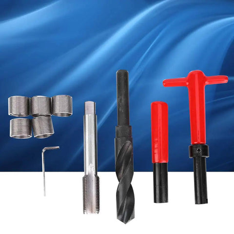 Heavy Duty Thread Repair Tool Kit 10Pcs M18x1.5mm Stainless Steel Twisted Drill Tap Wrench Threaded Insert Tap Insertion Tool display